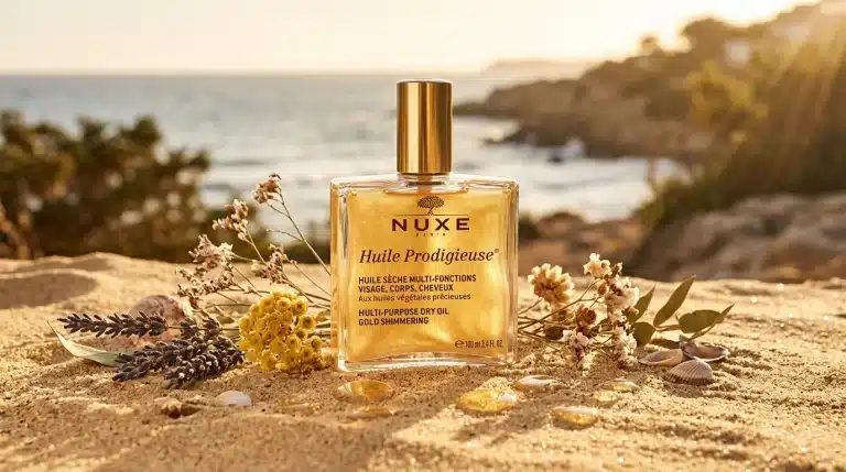 Aceite seco multiusos Nuxe Huile Prodigieuse dorado con flores silvestres
