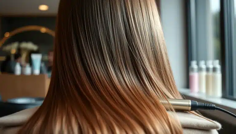 Tratamiento de alisado con taninos (taninoplastia) en cabello liso impecable con brillo espejo