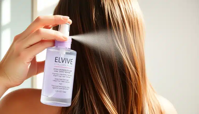 Spray sérum capilar rellenador Elvive Hidra Hialurónico en frasco morado translúcido