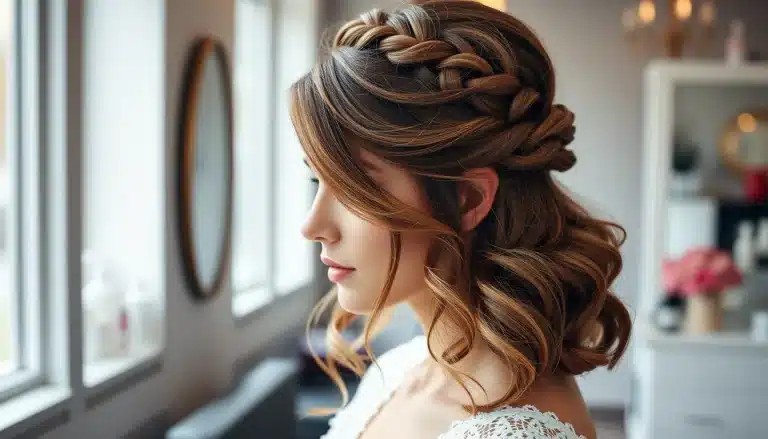 Peinado semirecogido en media melena con trenza estilo boho y ondas suaves texturizadas